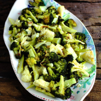 Roasted Broccoli and Cauliflower with Lemon and Ginger