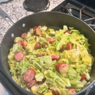 Savoy Cabbage and Andouille Sausage